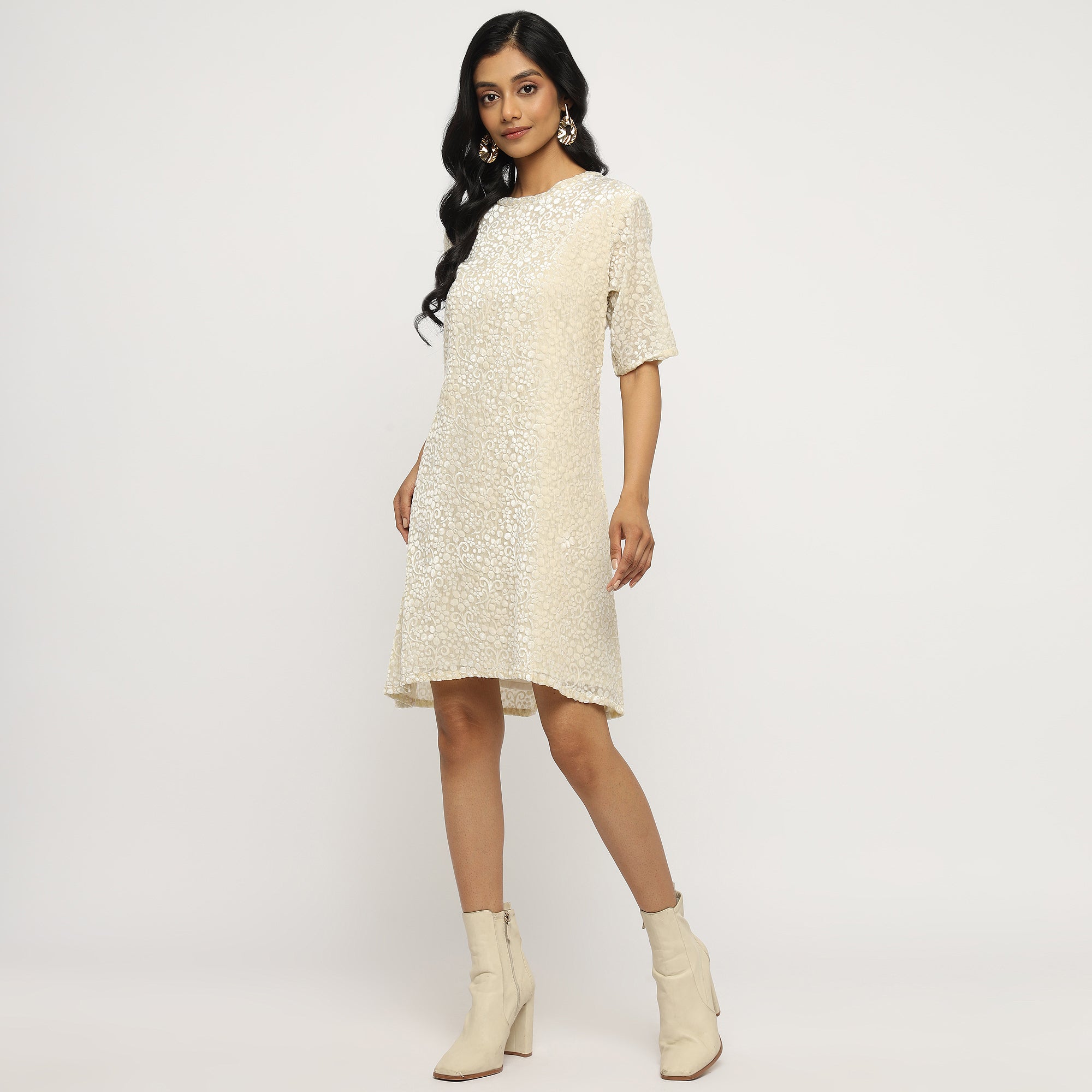 Ivory Summer Velvet Shift Dress